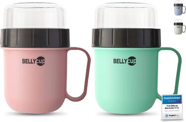 Чашка для пластівців BELLYCUP-м'ятна, сіра , рожева або - в одній або двох упаковках - ваша зручна кружка для пластівців на ходу - Каша з йогурту, салат, супи, каша без бісфенолу А (М'ятний / рожевий подвійний пакет)