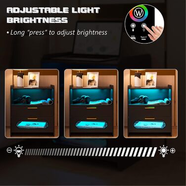 Комплект з 2 LED приліжкових тумб Gurexl із зарядкою, сенсорна нічна тумба з 24-рівневим диммером, глянцева чорна тумба з 2 шухлядами, USB Type-C, автоматичний датчик для спальні