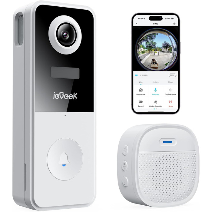 Відеодзвінок ieGeek з камерою 180° Fisheye, 2K 3MP, Wi-Fi, AI-розпізнавання руху, IP65, нічне бачення, Alexa, 2.4GHz
