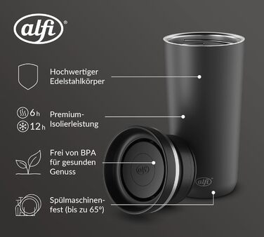 Термокружка Alfi ISO COFFEE MUG PRO, 0.38 л, нержавіюча сталь, для кави з собою, чорна