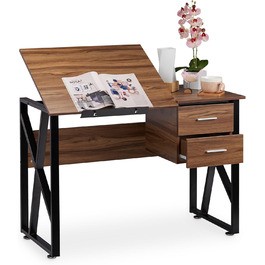 Стіл Relaxdays з можливістю нахилу, регульована робоча поверхня, стіл для ноутбука або креслярський стіл, HBT 75x110x55 см, (чорне дерево)