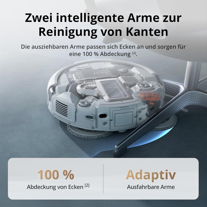 Робот-пилосос DJI ROMO S з функцією миття підлоги, 25 000 Па потужність всмоктування, розпізнавання перешкод рівня дрона, два робочі руки, 200 днів без обслуговування, автоматичне очищення та сушіння моп-насадки (DJI ROMO A (версія з баком для води))