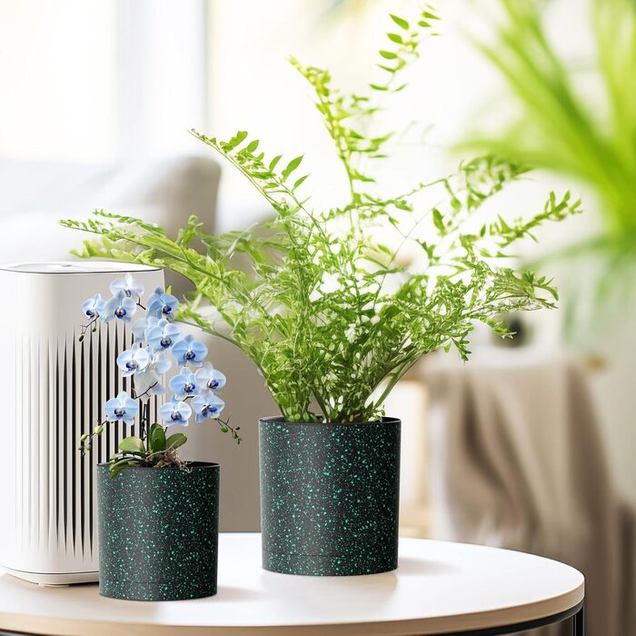 5шт горщиків для квітів з підставкою, 17.8/15.2/14/12.7/10.2см, пластикові горщики для рослин, гідропоніка, набір горщиків для дому та балкону, зелені з коричневим піддоном (7+6+5.5+5+4 дюйми)