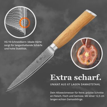 Ніж кухарський Wakoli з дамаської сталі (серцевина VG10), 20 см – гострий та збалансований – ніж з ручкою з оливкового дерева в подарунковій коробці – кухонний ніж Damask для професіоналів та любителів (універсальний)