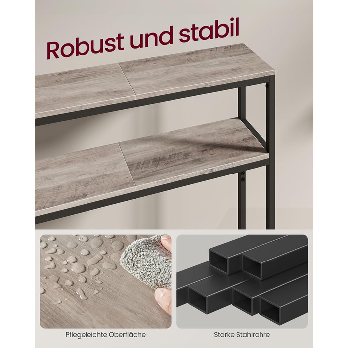 Консоль VASAGLE - вузький столик для вітальні/коридору з 2 ящиками, 20 x 100 x 80 см, сіро-чорний, LNT131B22