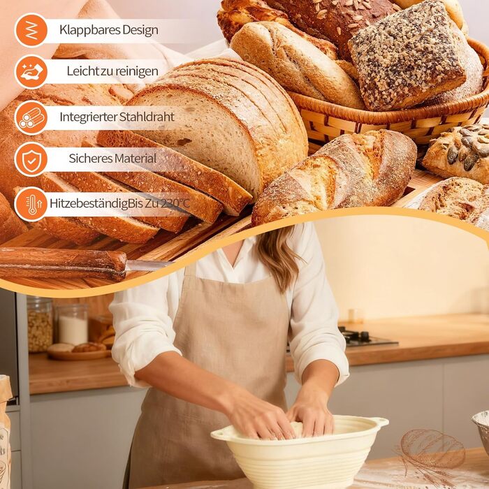 Набір для закваски Daity: 12 предметів для випікання хліба, термоконтейнер, гнітниця для бродіння овальної форми 28 см, силікон, для початківців та професіоналів