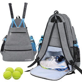 Тенісний рюкзак Acosen-великі жіночі та чоловічі тенісні сумки для тенісних ракеток, ракеток для піклболу, ракеток для бадмінтону, ракеток для сквошу, м'ячів та інших аксесуарів (сірий-B)