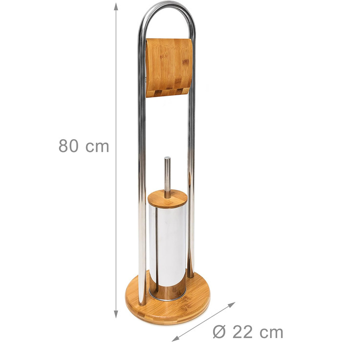 Бамбуковий туалетний набір і тримач для туалетного рулону, тримач для щітки, включаючи пластикову щітку для туалету з гігієнічним контейнером для збору з нержавіючої сталі, натуральний, 10019178