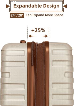 Набір валіз LARVENDER 6 шт. з твердим корпусом, легкий ABS, розширюваний, з TSA-замком, ручна поклажа, з сумкою та косметичкою, білий/коричневий