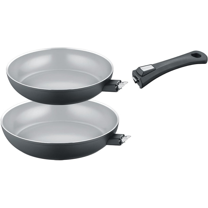 Набір сковорідок Berndes b.perfect 2 шт. - універсальна сковорода 24/28 см, знімний ручка, для всіх плит, антипригарне покриття, алюміній, без PFAS, чорний