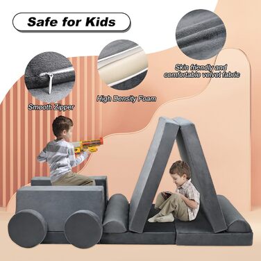 Дитяче м'яке диван-конструктор SUNYRISY Funzy 10 елементів, сірий. Модульний диван-конструктор для дитячої кімнати, зручна кутова зона, виготовлений з пінопласту.