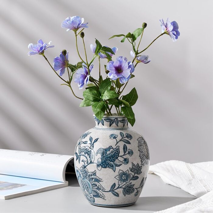 Керамічна ваза для квітів ручної роботи, 15.2 см, у стилі Бохо, декор для дому, теракота, для вітальні, столу, полиці, каміну, в сільському стилі, сіра (блакитно-біла)