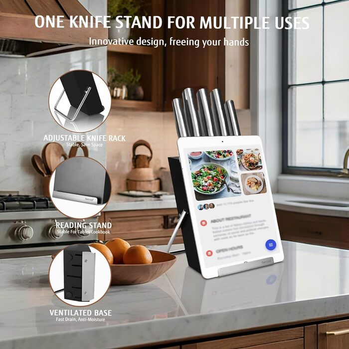 Набір ножів Hecef 6 предметів з підставкою, нержавіюча сталь, кухонні ножі, ергономічні ручки, подарункова коробка