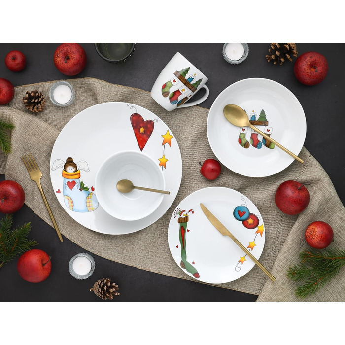 CreaTable Набір посуду Luna, 18 предметів для 6 осіб. Комплект для сніданку з порцеляни, придатний для миття в посудомийній машині та використання в мікрохвильовій печі.