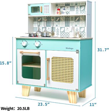 Дитяча дерев'яна кухня для гри - ігровий набір з аксесуарами, 26 предметів, іграшкова кухня для дітей 3+ років, велика зелена кухня