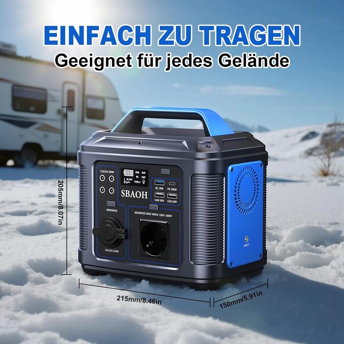 Портативна електростанція SBAOH 538.7Wh сонячний генератор, акумулятор з виходами AC/USB, 300W для подорожей, кемпінгу, відпочинку на природі та надзвичайних ситуацій