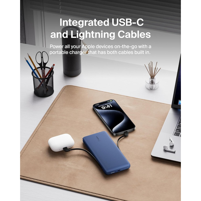 Повербанк Belkin BOOSTCHARGE Plus 10K (10 000 мАг, кабель Lightning & USB-C, додатковий порт USB-C)