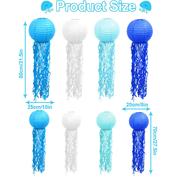 Ліхтарик з медузи паперові ліхтарики 8 шт. для вечірки русалок і прикраси на тему океану (синій)