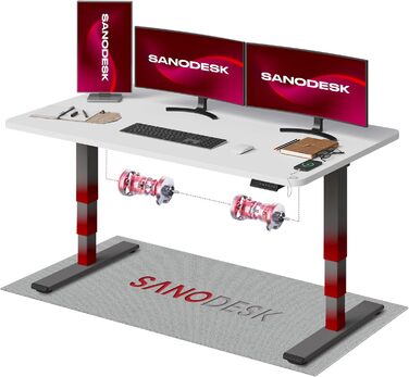 SANODESK Регульований стіл за висотою з настільною плитою, електричний, ергономічний, з тихим двомоторним механізмом, 160x80 см, білий+ахрон (160 x 80 см, сірий + білий)