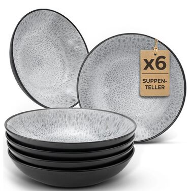 Набір посуду Twinzee Steingut 24 шт. для 6 осіб: тарілки та миски - серія Riviera (Perla, глибокі тарілки (x6))