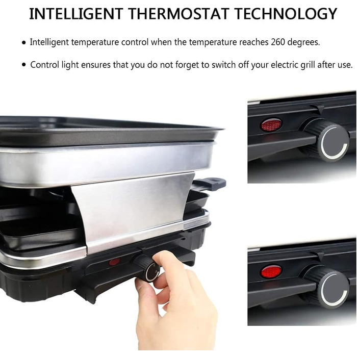 Ракле Грати для 8 осіб з антипригарним покриттям, 1500W, з міні-сковорідками та дерев'яними шпателями