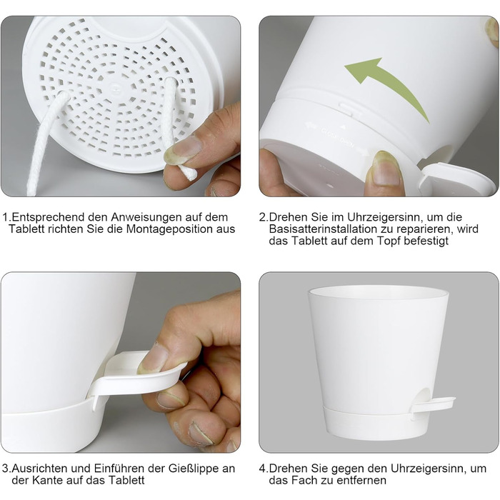 Набір горщиків для квітів Blumentopf 6 шт. з автополивом, чорний/білий, різні розміри (20.3-12.7 см), для дому та балкону