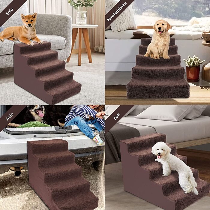 Звонема-сходи для домашніх тварин з тканинним покриттям, сходи для собак для дивана-ліжка, нековзна рампа для маленьких собак і кішок, з 1 рукавичкою 1 валиком для ворсу (60x42x40 см) (сходи для собак 5 сходинок)