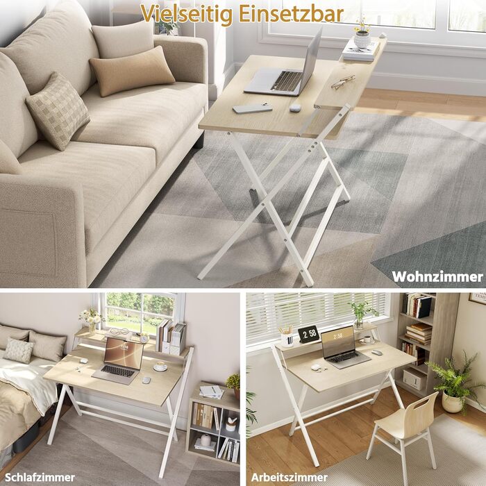 Злагоджений стіл Yaheetech Klappbar, 80 см, комп'ютерний стіл з полицею, двоступінчастий робочий стіл з підставкою для монітора, стіл для ноутбука для домашнього офісу/маленьких кімнат/вітальні, білий/80 см Д × 50 см Ш, білий (світлий колір дерева, 106.5x