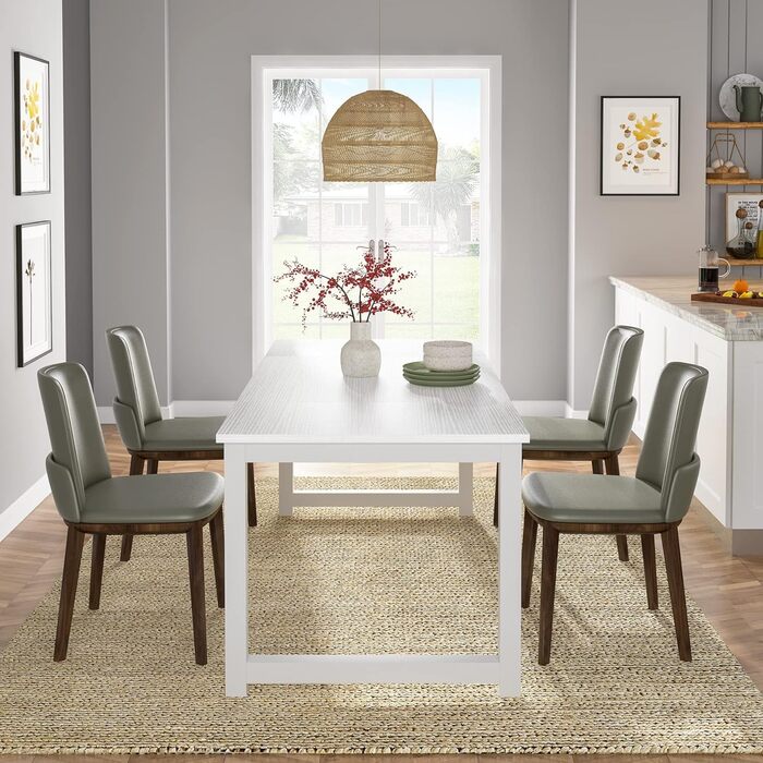 Стіл Tribesigns 180x80 см, індустріальний кухонний стіл для 6-8 осіб, прямокутний стіл для їдальні, кухні, вітальні, з міцними металевими ніжками (Білий)