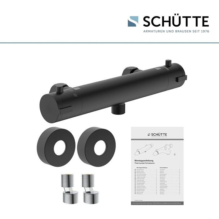 Змішувач для ванни з термостатом Schütte London з захистом від опіків 38°C, хромований (чорний)