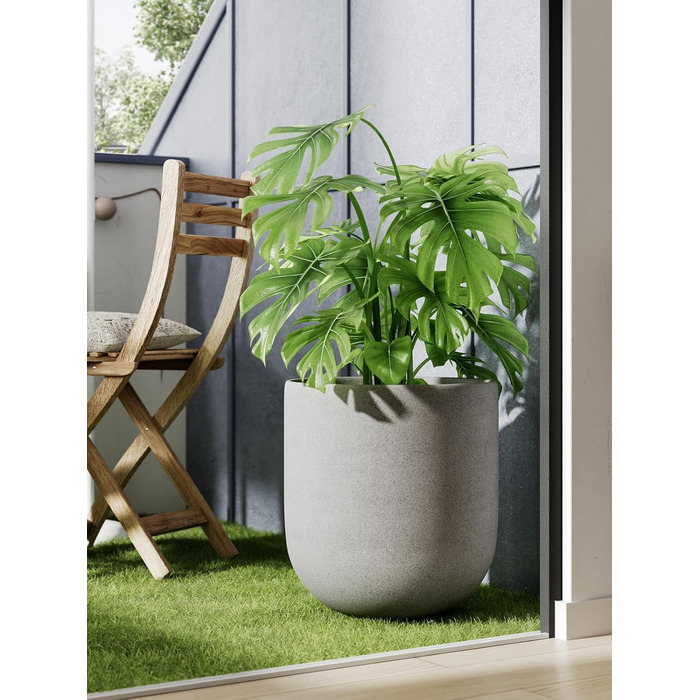 Керамічний горщик для квітів LE TAUCI, 30 см, з дренажним отвором, сірий