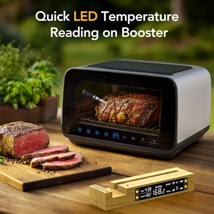 Бездротовий термометр для м'яса з Bluetooth та нескінченною дальністю, 7 сертифікованих NIST сенсорів, для гриля, мангала, печі, фритюрниці (чорний)