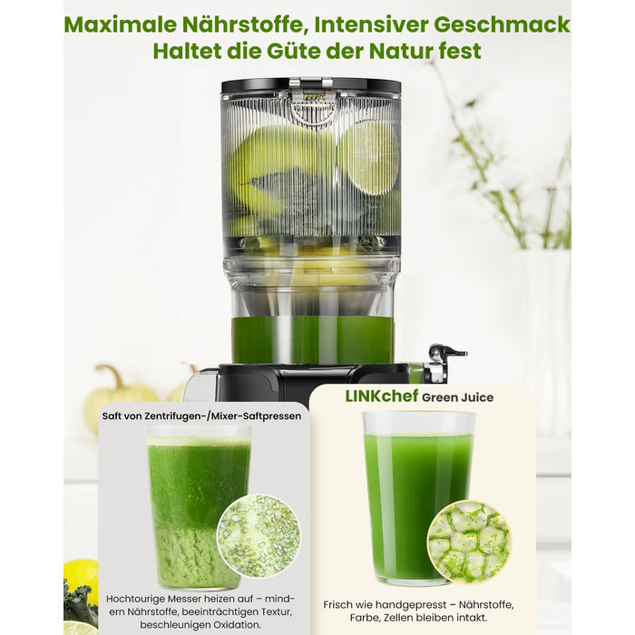 LINKChef Slow Juicer: Холодне віджимання овочів та фруктів, 115 мм, чорний, BPA Free