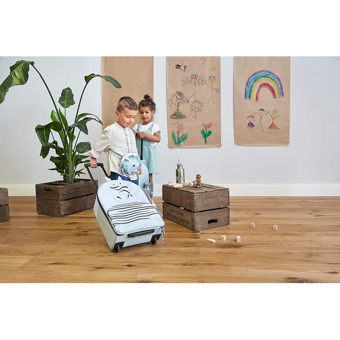 Повсякденний дитячий валізу дорожній візок-візок з телескопічною стійкою і коліщатками для дітей від 3 років, 45 см, 17 л / візок про друзів (Кайя Зебра, Світло-блакитний)