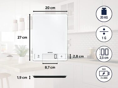 Цифрові кухонні ваги білого кольору, вага до 20 кг, Побутові ваги з сенсорним екраном, електронні ваги, 300