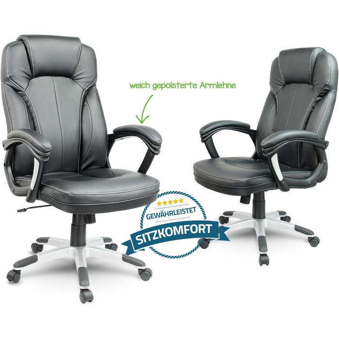 Офісне крісло Sofotel: регульована висота, Tilt механізм, підлокітники, підголовник, чорний колір, штучна шкіра