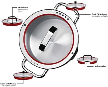 Скляна кришка WMF Function 4 (16 см) зі сталі Cromargan, 4 функції зливу, червона