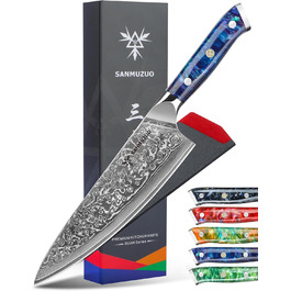 Ніж кухарський 20 см Xuan Серія VG10 Дамаська сталь - ніж для кухні з ручкою з смоли (сапфірово-блакитний)