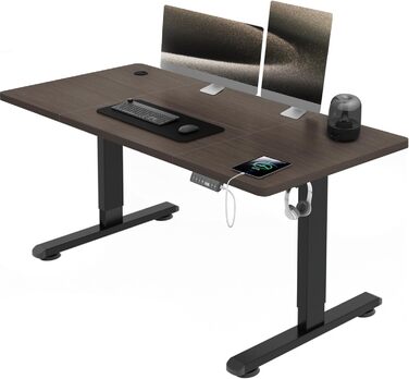 Регульований за висотою стіл Airfish з USB-роз'ємом, електричний стіл з кабельною коробкою, комп'ютерний/офісний стіл, стоячий стіл з нагадуванням про сидячу роботу (Нут, 120 x 70 см)