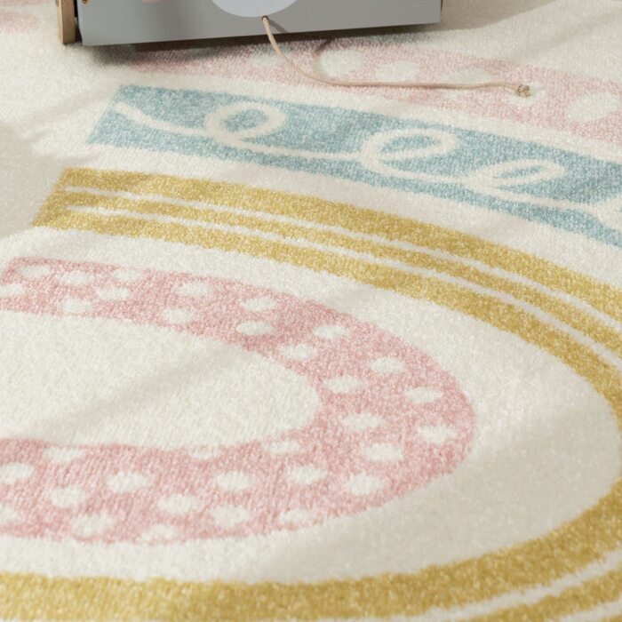 Домашній дитячий килим TT для хлопчиків і дівчаток, дитячий килим у формі серця, сучасна Райдужна пастель, Колір Розмір (133 см в квадраті, рожево-блакитний кремовий)