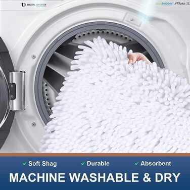 Килимок для ванної кімнати Homaxy з мікрофібри, 60 x 120 см, антиковзаюча поверхня, вбираючий, високий ворс, білий