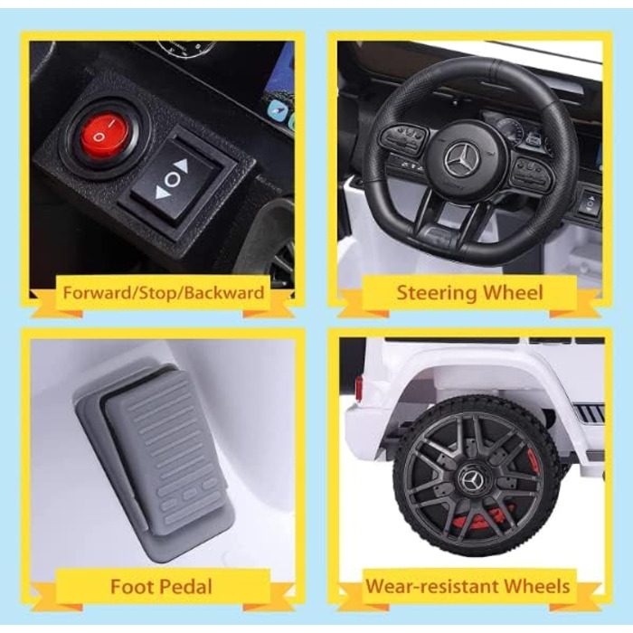 Дитячий електромобіль Mercedes G63 AMG FINOOS, 12V, з пультом, 3 швидкості, LED, музика, USB, білий