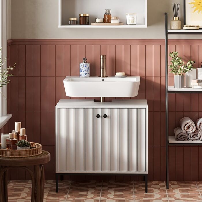 Підставка під раковину Vicco Eliza, 70x63 см, 2 дверцята, для зберігання аксесуарів та косметики (білий рифлений)