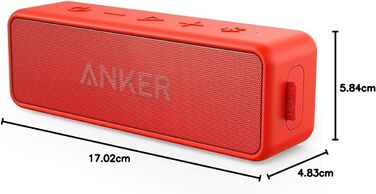 Портативна Bluetooth колонка Anker SoundCore 2, червона: потужний звук, глибокий бас, 24 год роботи, водонепроникність IPX7, сумісна з iPhone, Galaxy