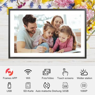 Цифровий фоторамка Frameo 15.6 дюймів, 32 ГБ, FHD 1920x1080, сенсорний екран, Wi-Fi, чорно-білий