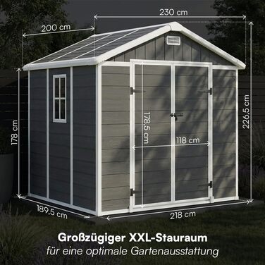 Сарай для інструментів STEELSØN Novara 192x92x151 см, пластиковий, з вікном, під дерево, темно-сірий - садовий будиночок, вологостійкий
