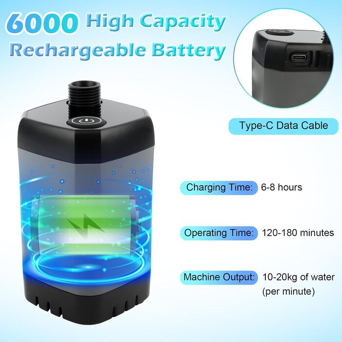 Портативна душова кабіна для кемпінгу з акумулятором та насосом, 6000mAh. Модель для відпочинку, подорожей, автомийки. З набором душової лійки та шлангом, складаний бак.