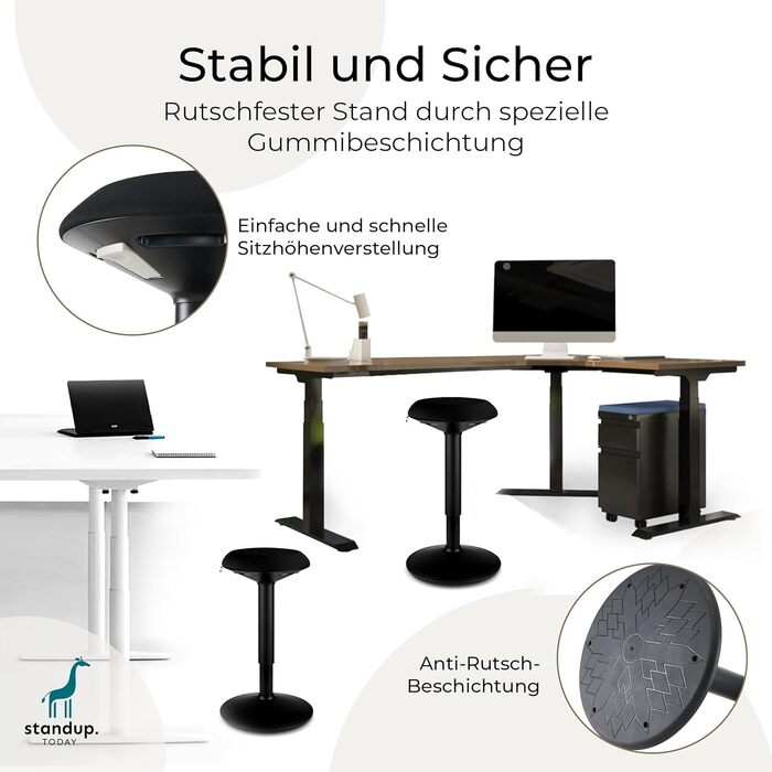 Регульований пуф Standup.Today Ella (білий/зелений) – висота 55-80 см – ергономічний пуф для офісу та дому – пуф з ефектом гойдання – пуф для робочого столу