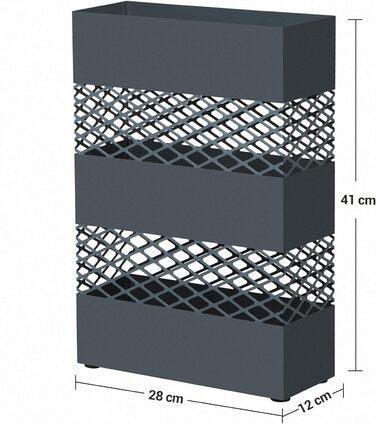 Підставка для парасольок SONGMICS з металу, прямокутна підставка для парасольок, 28 х 12 х 41 см, з піддоном для крапель води, конструкція сітки, антрацит LUC02AG