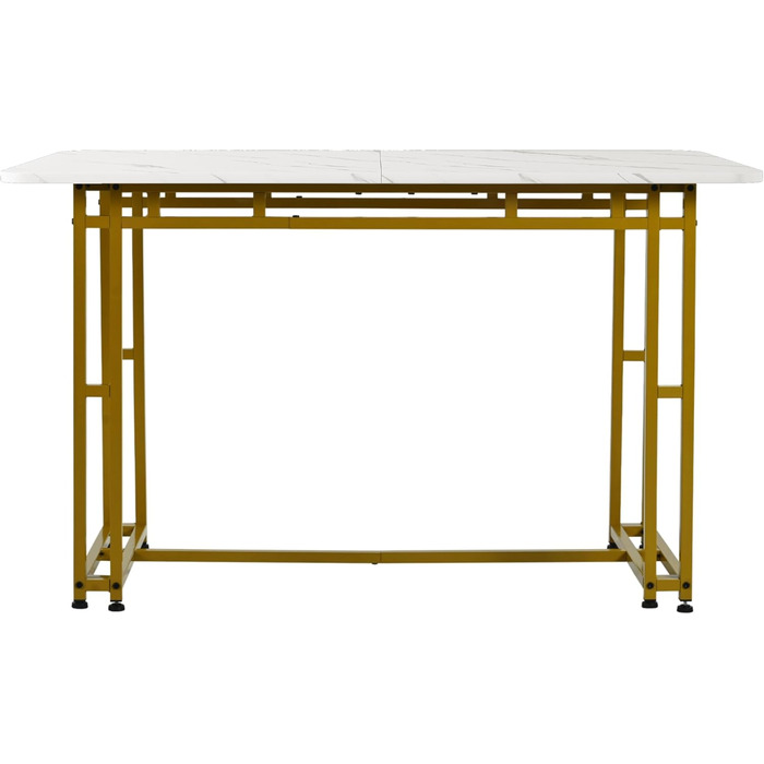 Стіл обідній Merax 140x80 см, прямокутний, з малюнком мармуру, на 4-6 осіб, металевий каркас, регульовані ніжки, для ресторану, вітальні, кухні, білий/чорний